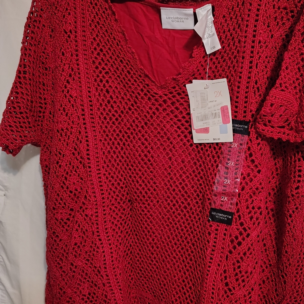 Red Lace Knit Top